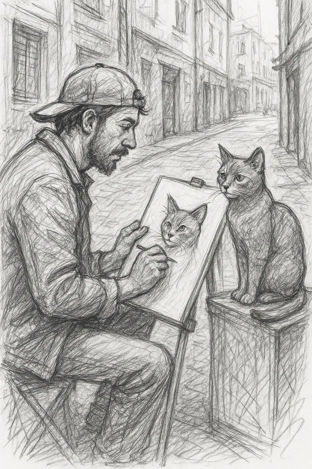 街头艺术家画猫